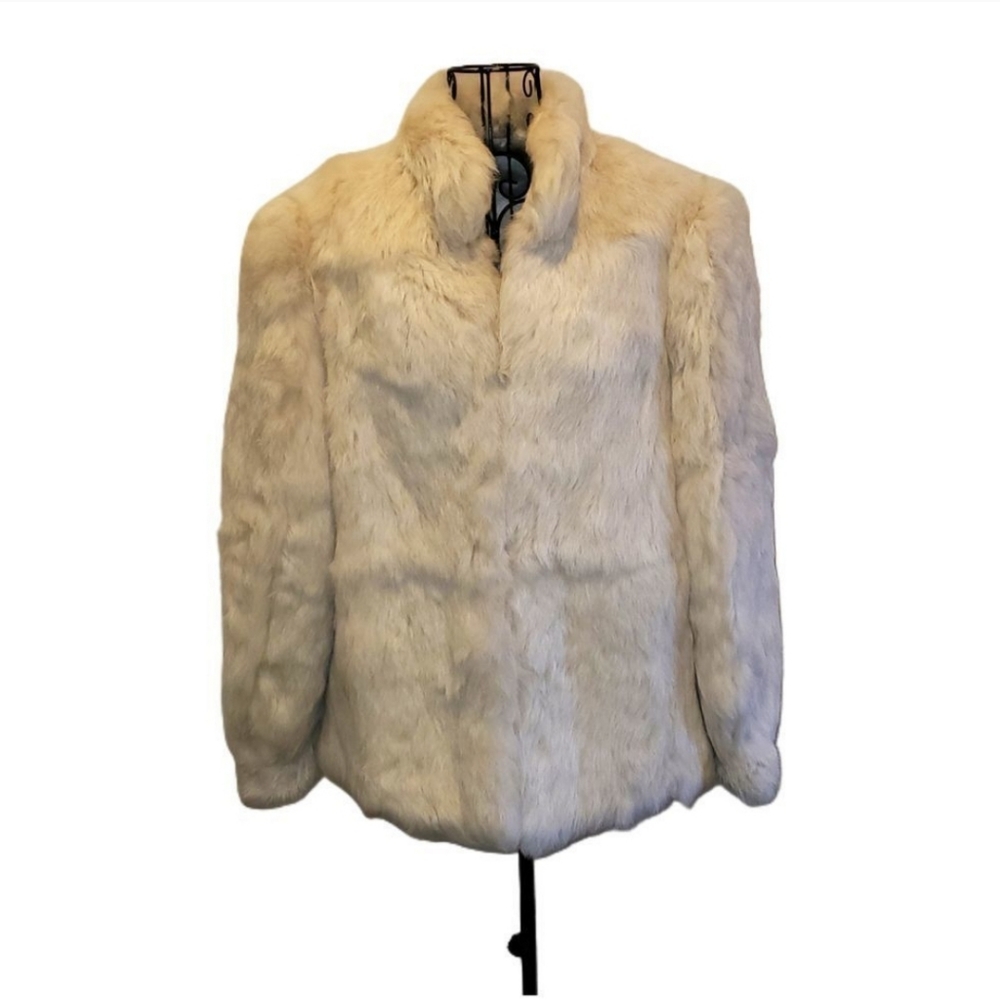 100% Rabbit Off White Fur with Satin Pale Pink Lining Pockets